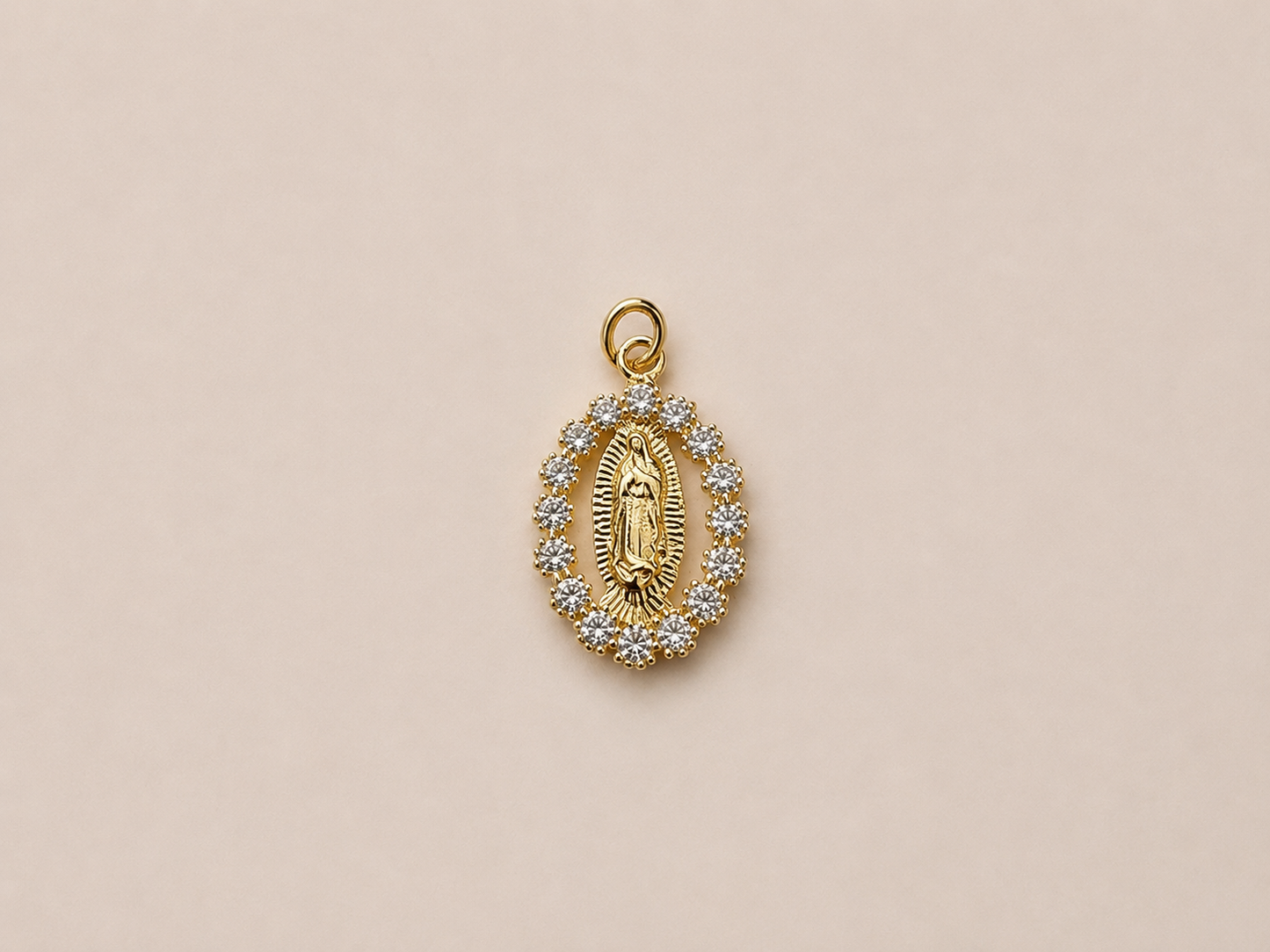 Cubic Zirconia Mother Mary Charm - Gold