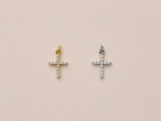 Cubic Zirconia Cross Charm - Gold/Silver Plated
