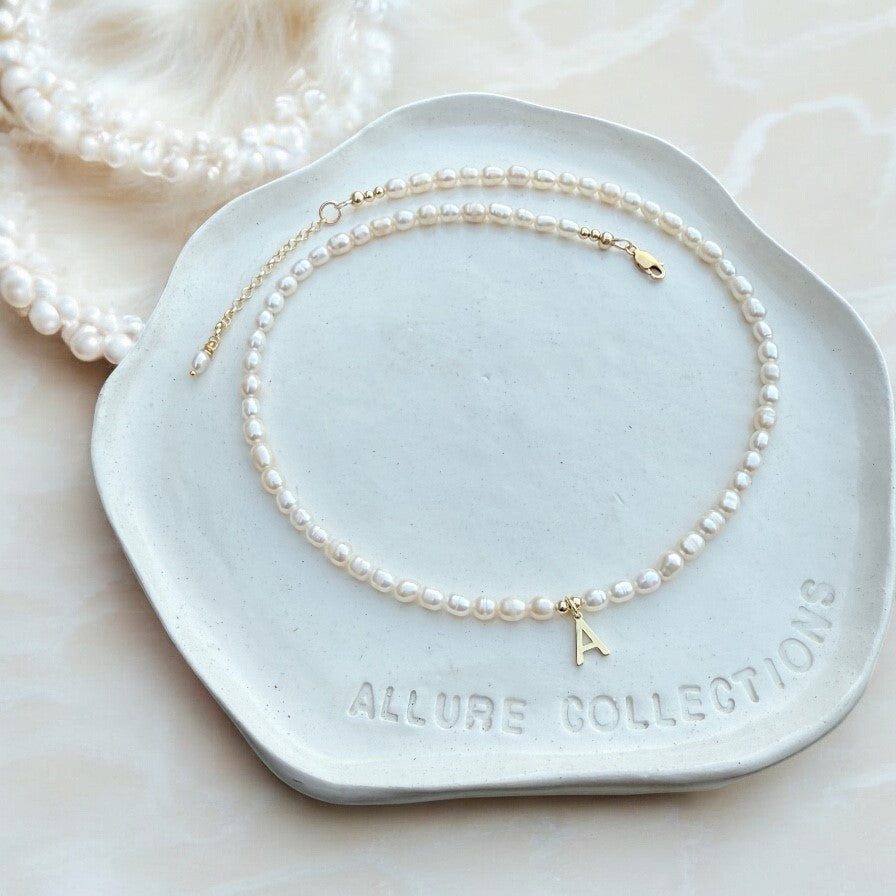 Dainty Pearl Initial Necklace