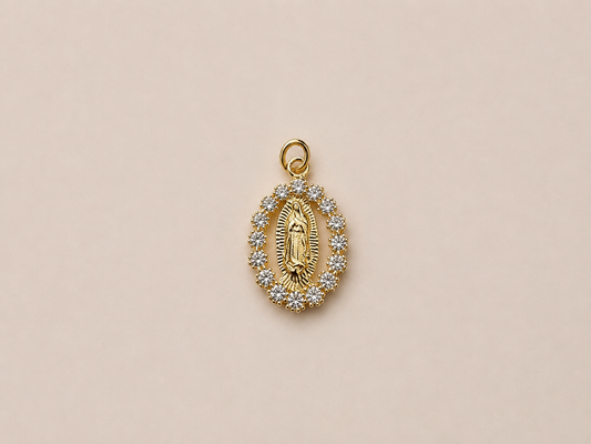 Cubic Zirconia Mother Mary Charm - Gold